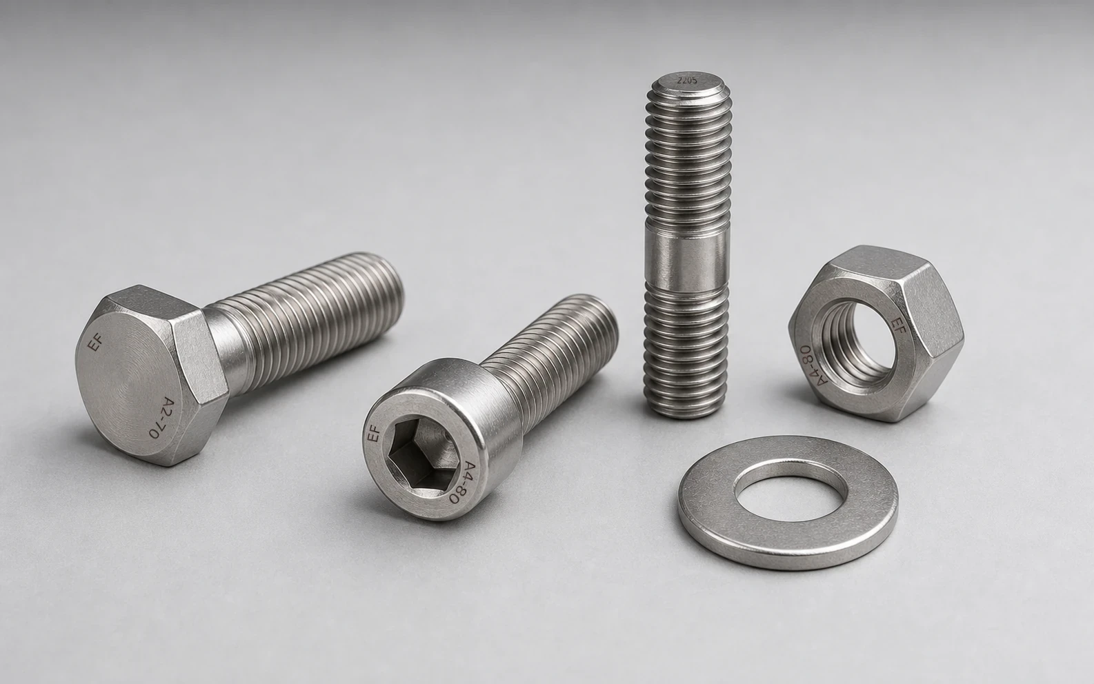Stainless and duplex stainless fasteners for marine, chemical and hygienic equipment