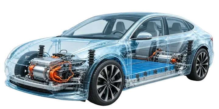 High-strength bolts, self-clinching fasteners and rivets positioned around automotive powertrain, chassis and EV battery assemblies